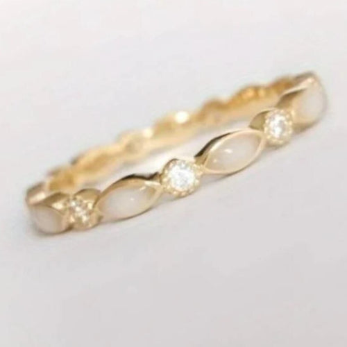 Adjustable Opal Look Ring, gold tone