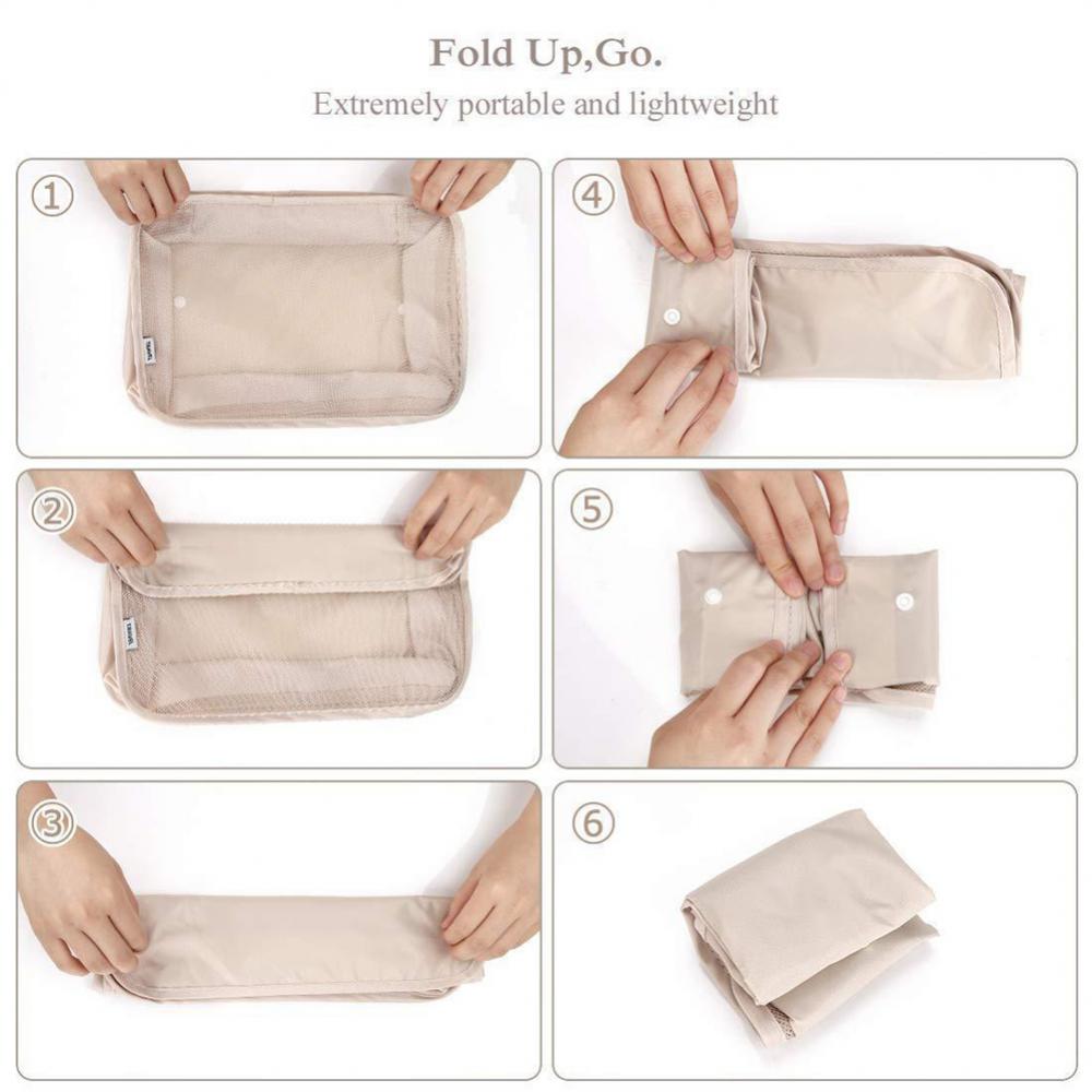 Beige packing cube folding flat in 6 steps