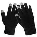 Touchscreen Knit Winter Gloves in Black, pair, with gray touchscreen thumb, index and middle fingertips