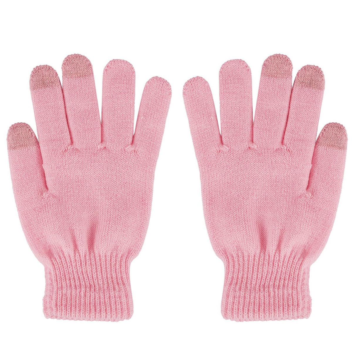 Touchscreen Knit Winter Gloves in Pink, pair, with pink touchscreen fingertips