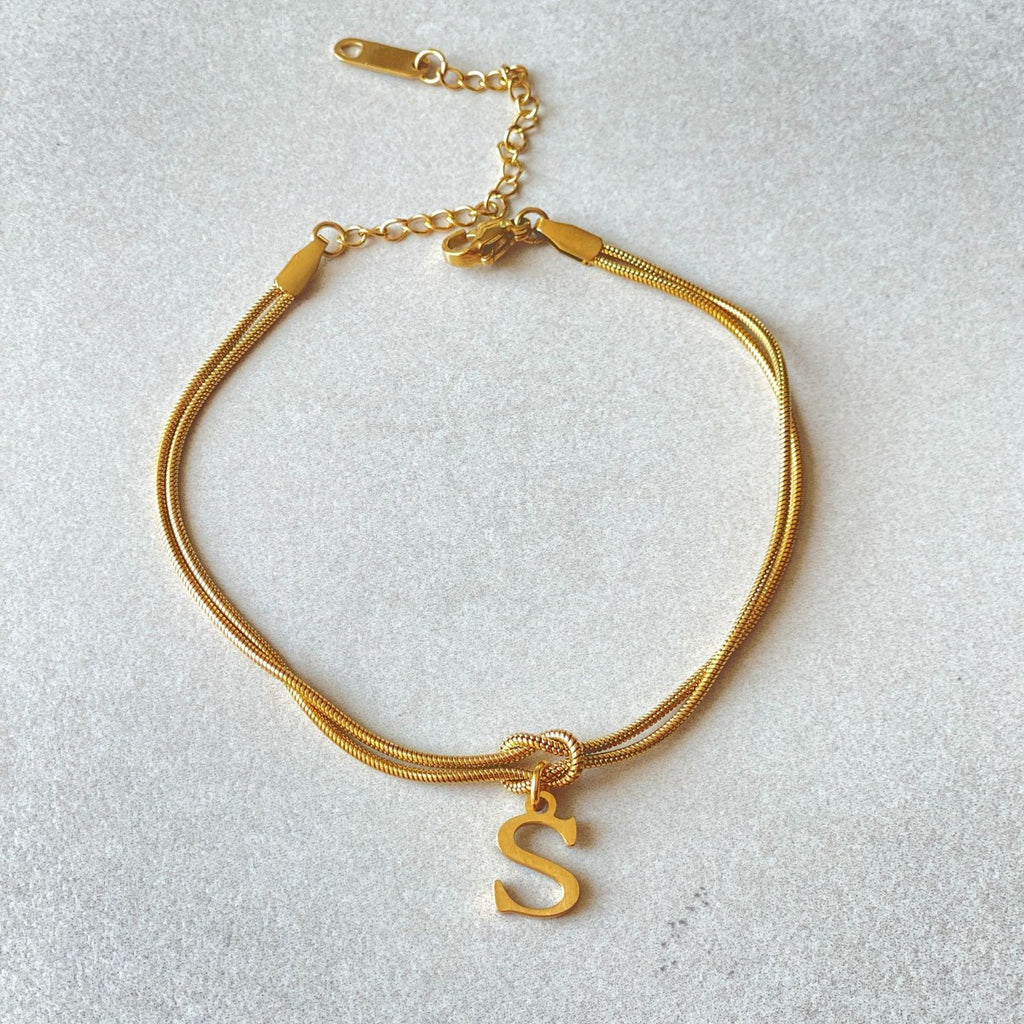 Letter Charm Snake Chain Bracelet, gold tone, letter S