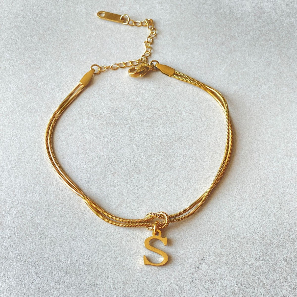 Letter Charm Snake Chain Bracelet, gold tone, letter S